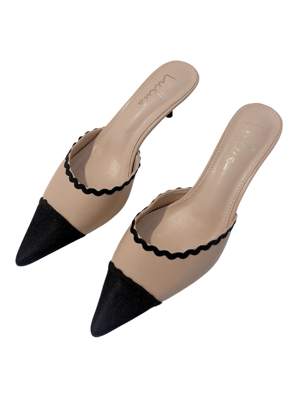 Lulu's Black and Tan Kitten Heel Mules in size 7.5 - Picture 5 of 7